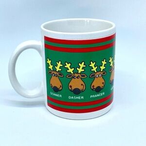 Vintage 1990 Reindeer Parade Mug - Green, Red and White